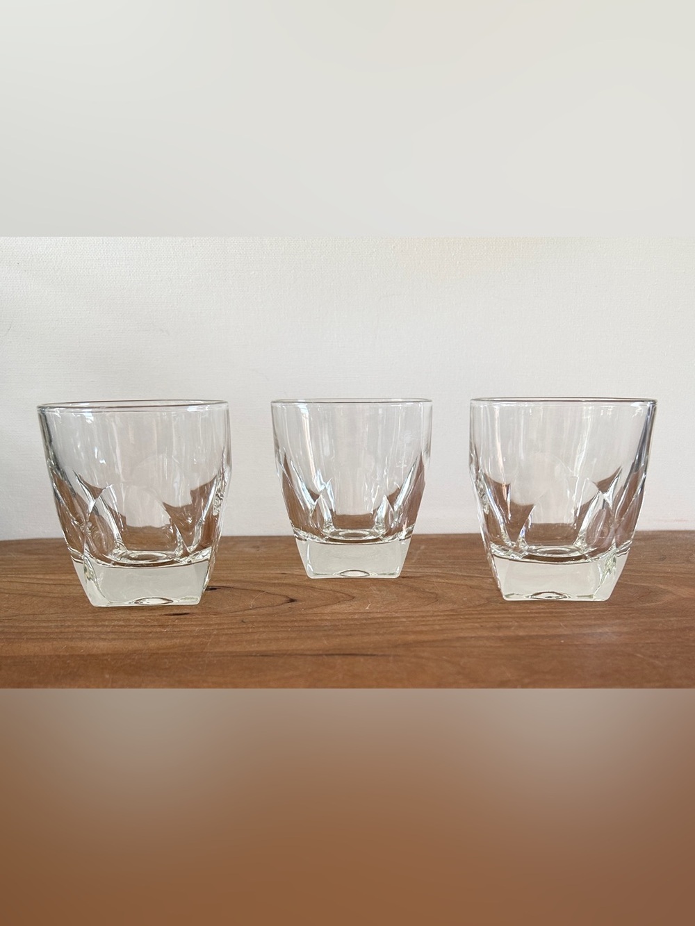 VTG Vanity Clear By Colony 5oz Juice/Liqour Glasses Arched Square Base SET OF 3
